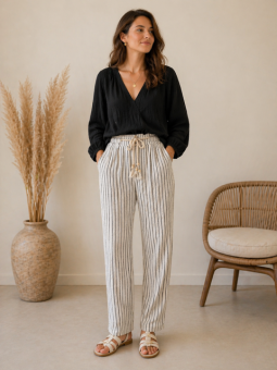 Pantalon Byron écru/noir