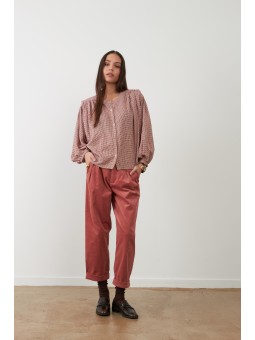 Top JANET carreaux roses